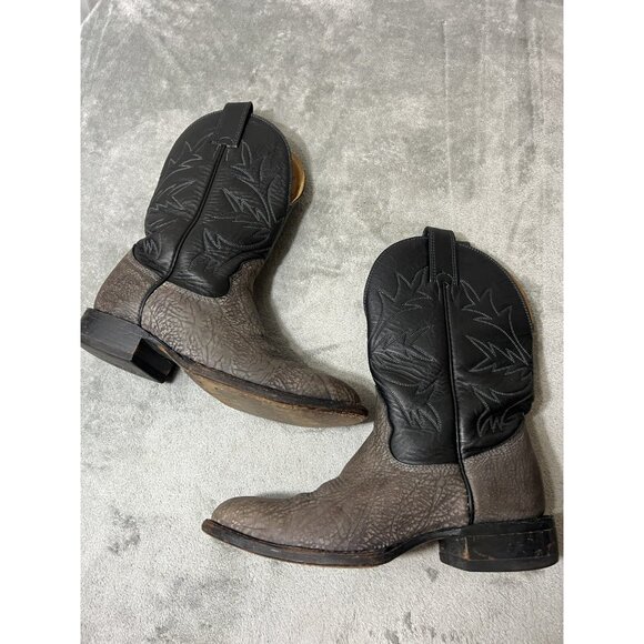 Vtg Alberta Boot Company Gray Black Leather Cowboy Boots 8.5 EE Mens Western - Picture 7 of 16